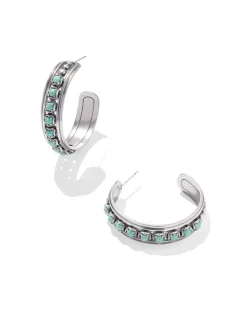 Ida Vintage Silver Hoop Earrings in Sea Green Chrysocolla
