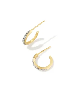 Ines 14k Yellow Gold Pave Huggie Earrings in White Diamond