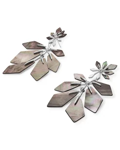 Jaylin Bright Silver Statement Earrings in Black Mother-of-Pearl