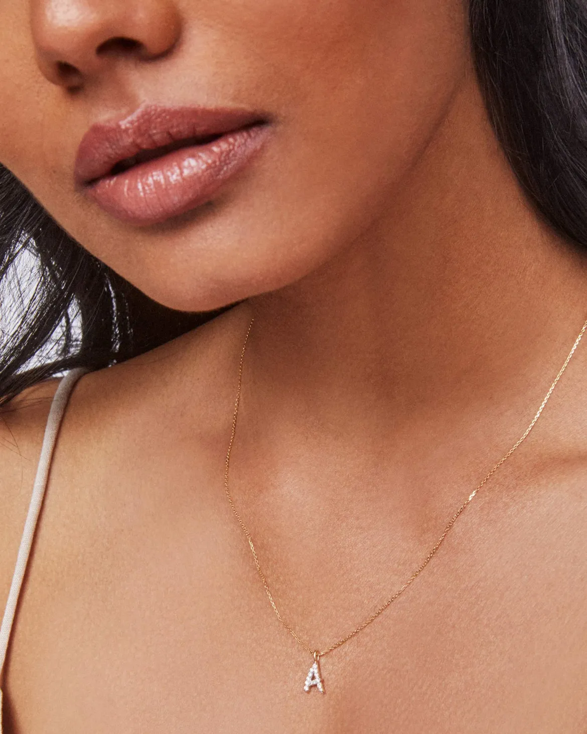 14k Yellow Gold Letter A Charm in White Diamond