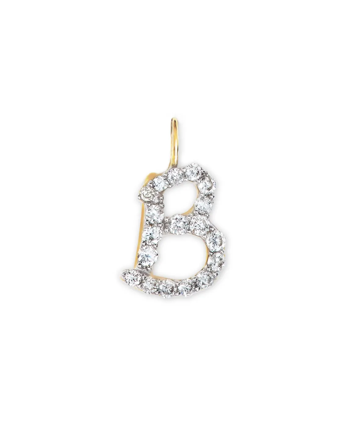 14k Yellow Gold Letter B Charm in White Diamond