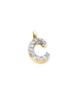 14k Yellow Gold Letter C Charm in White Diamond