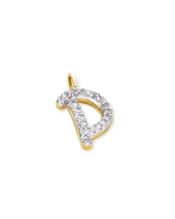 14k Yellow Gold Letter D Charm in White Diamond