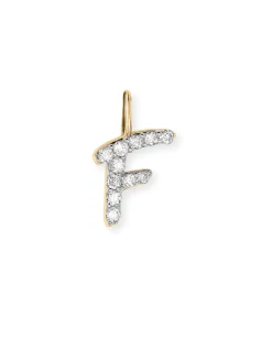 14k Yellow Gold Letter F Charm in White Diamond