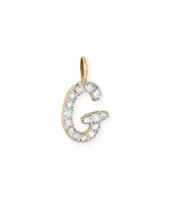 14k Yellow Gold Letter G Charm in White Diamond