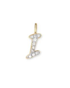 14k Yellow Gold Letter I Charm in White Diamond