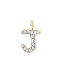 14k Yellow Gold Letter J Charm in White Diamond