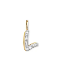 14k Yellow Gold Letter L Charm in White Diamond