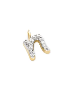 14k Yellow Gold Letter N Charm in White Diamond