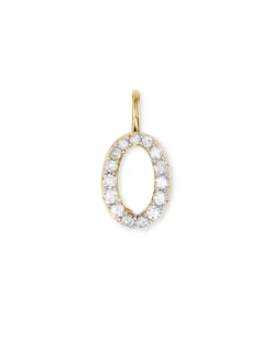 14k Yellow Gold Letter O Charm in White Diamond