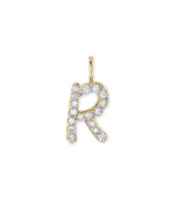 14k Yellow Gold Letter R Charm in White Diamond