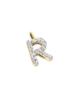 14k Yellow Gold Letter R Charm in White Diamond
