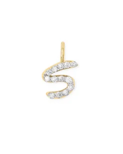 14k Yellow Gold Letter S Charm in White Diamond