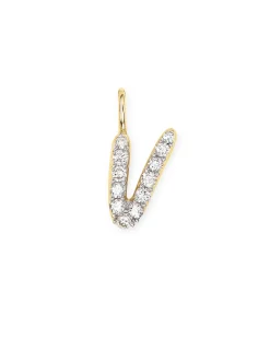 14k Yellow Gold Letter V Charm in White Diamond