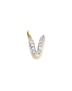 14k Yellow Gold Letter V Charm in White Diamond