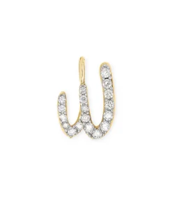 14k Yellow Gold Letter W Charm in White Diamond