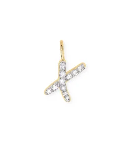14k Yellow Gold Letter X Charm in White Diamond
