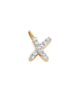 14k Yellow Gold Letter X Charm in White Diamond