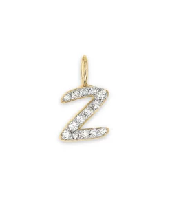 14k Yellow Gold Letter Z Charm in White Diamond