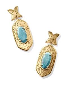 Keziah Vintage Gold Statement Earrings in Variegated Dark Teal Magnesite