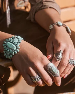Keziah Vintage Silver Cocktail Ring in Sea Green Chrysocolla