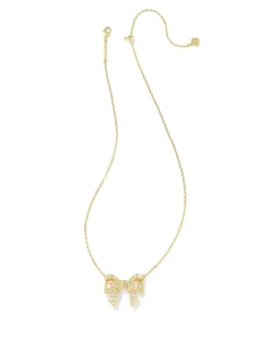 Krista Gold Bow Short Pendant Necklace in White Mix