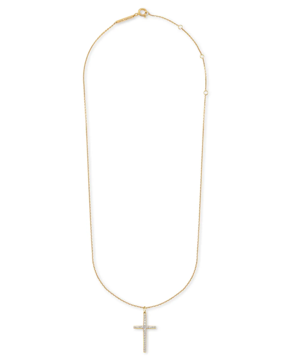 Large Cross 14k Yellow Gold Pendant Necklace in White Diamond