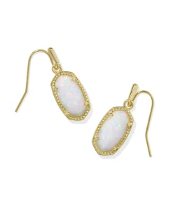 Lee Gold Drop Earrings in White Lab Grown Opal
