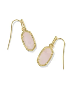 Lee Gold Drop Earrings in Rose Quartz