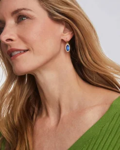 Lee Gold Drop Earrings in Navy Abalone