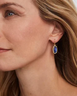 Lee Gold Drop Earrings in Navy Abalone