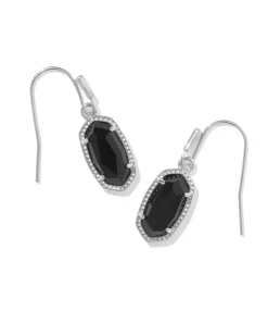 Lee Silver Drop Earrings in Black Opaque Glass