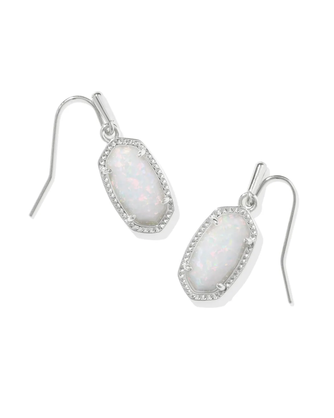Lee Silver Drop Earrings in White Lab Grown Opal