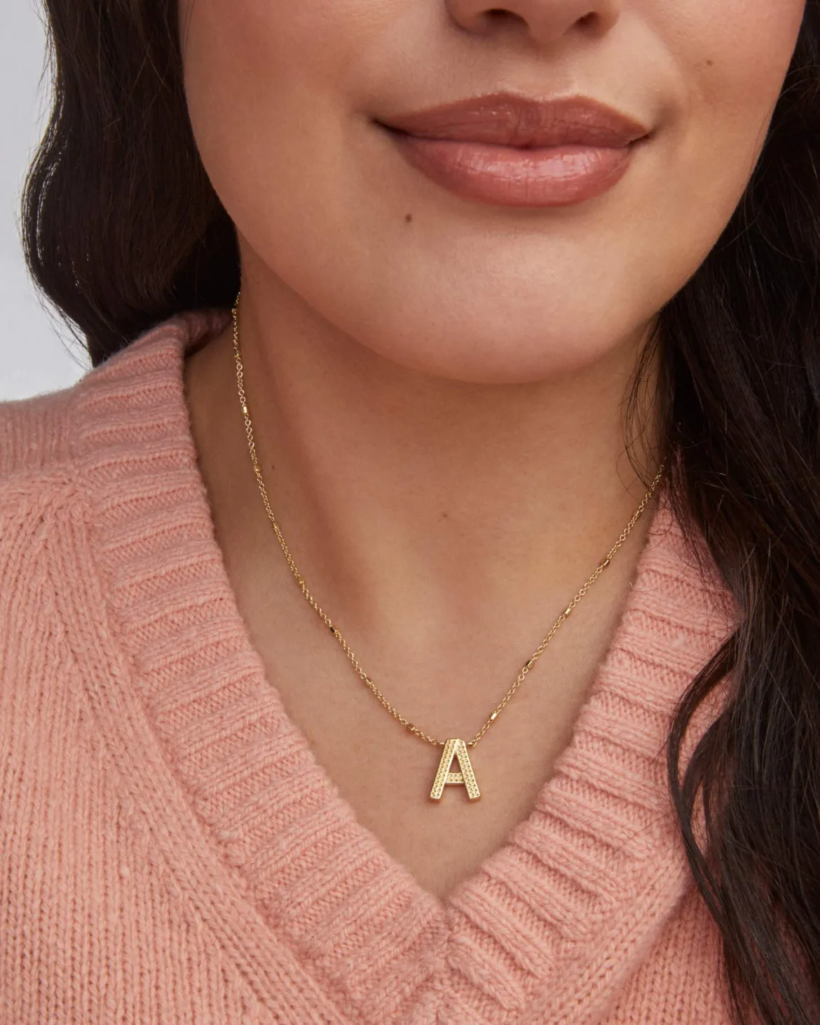 Letter A Pendant Necklace in Gold