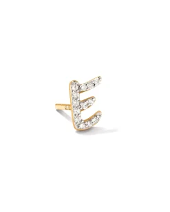 Letter E 14k Yellow Gold Single Stud Earring in White Diamond