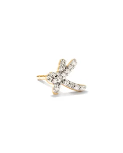 Letter K 14k Yellow Gold Single Stud Earring in White Diamond