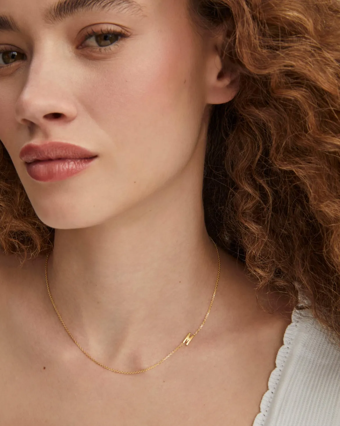 Letter M Inline Initial Necklace in 18k Gold Vermeil