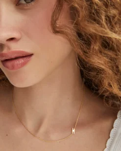 Letter M Inline Initial Necklace in 18k Gold Vermeil