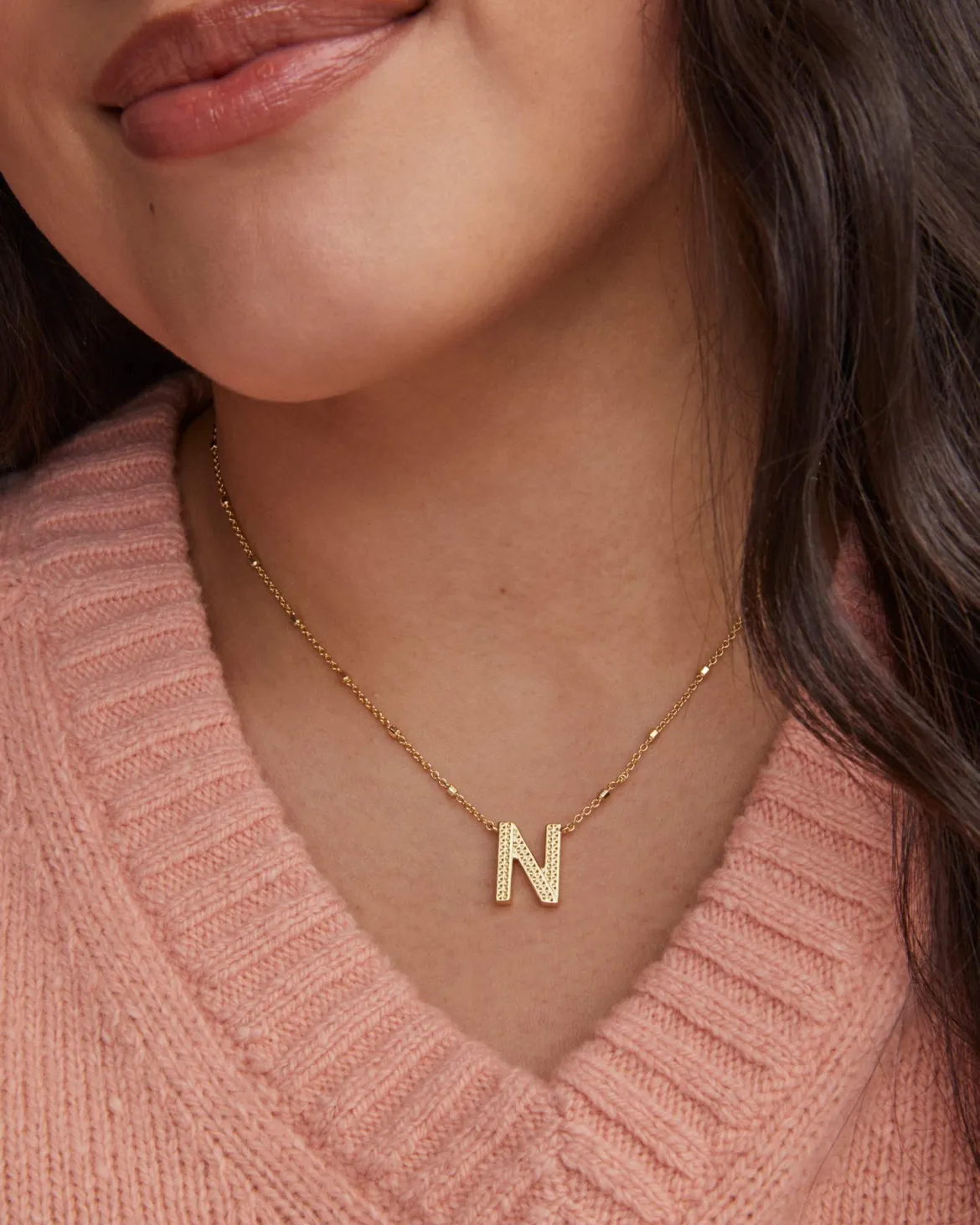 Letter N Pendant Necklace in Gold