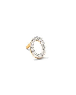 Letter O 14k Yellow Gold Single Stud Earring in White Diamond