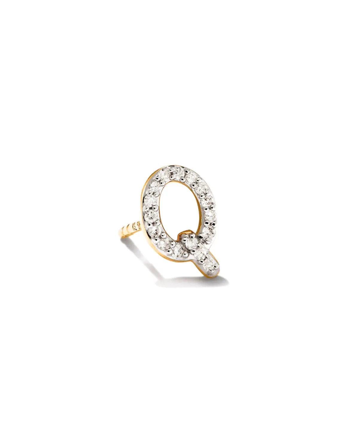 Letter Q 14k Yellow Gold Single Stud Earring in White Diamond