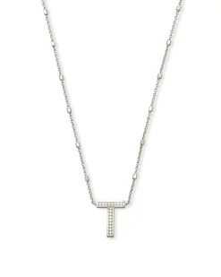 Letter T Pendant Necklace in Silver