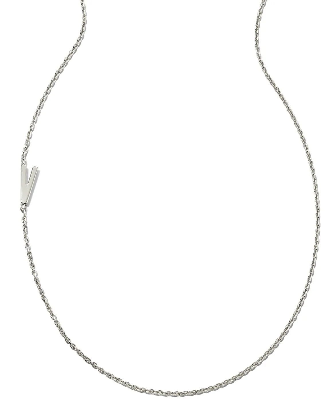 Letter V Inline Initial Necklace in Sterling Silver