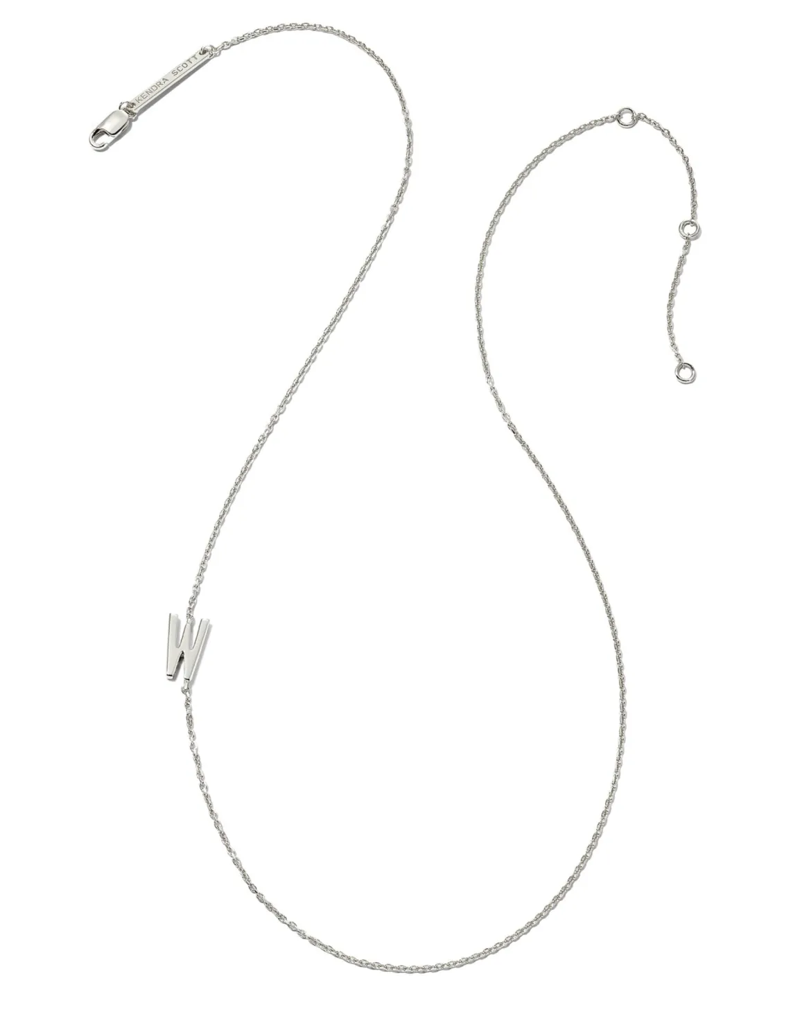 Letter W Inline Initial Necklace in Sterling Silver