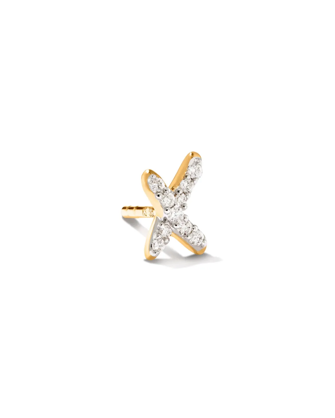 Letter X 14k Yellow Gold Single Stud Earring in White Diamond