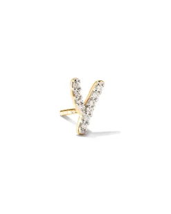 Letter Y 14k Yellow Gold Single Stud Earring in White Diamond