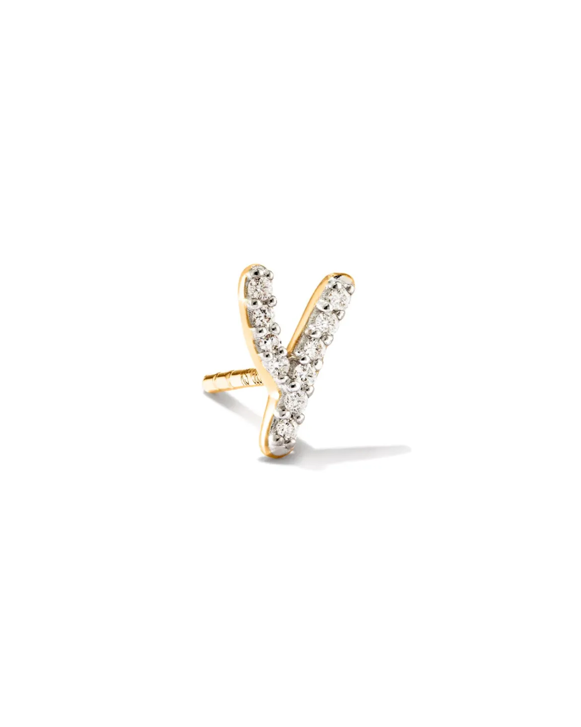 Letter Y 14k Yellow Gold Single Stud Earring in White Diamond