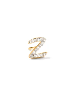 Letter Z 14k Yellow Gold Single Stud Earring in White Diamond