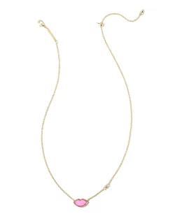 Lips Gold Pendant Necklace in Hot Pink Mother-of-Pearl