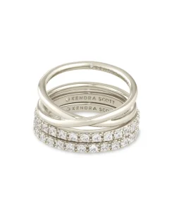 Livy Silver Rings Set of 3 in White Crystal